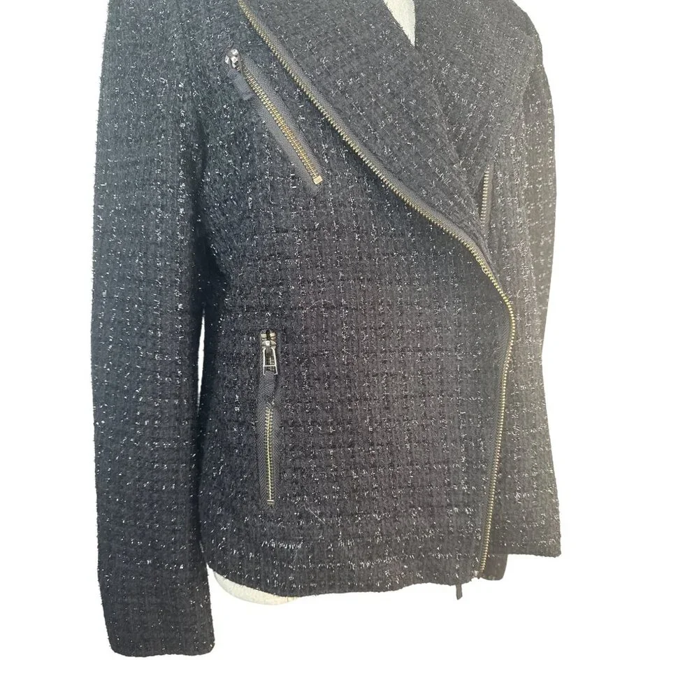 I Love Ronson Large Black Tweed Asymmetrical Zipper Jacket